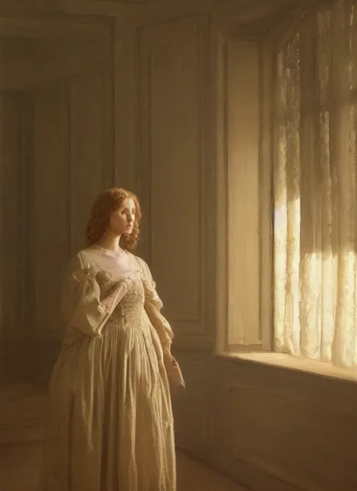 Image similar to portrait of a young woman, wearing a dress, by ivan fedorovich, by ernesto strigelly choultse, cinematic lighting