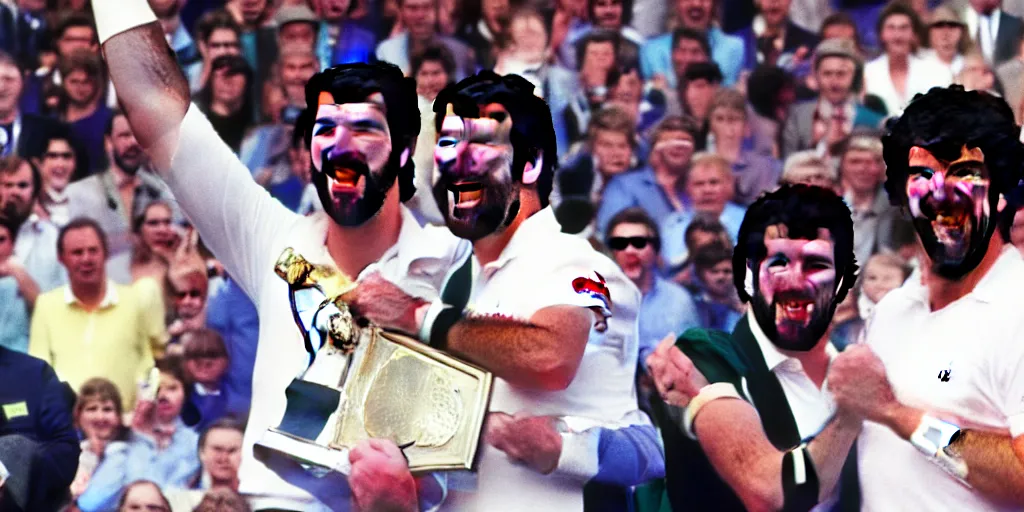 Image similar to portrait photo of geoff capes winning wimbledon tennis final with lionel richie