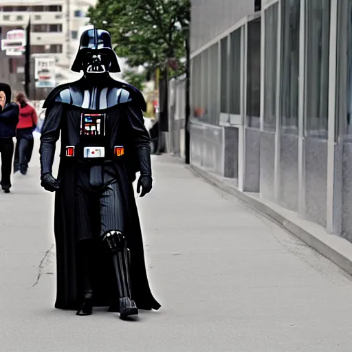 Prompt: darth vader waling on the streets of winnipeg