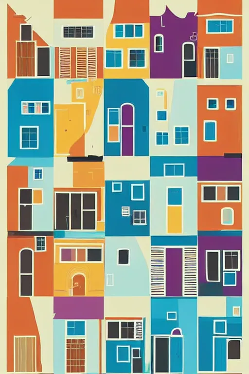 Image similar to minimalist boho style art of colorful houses, illustration, vector art