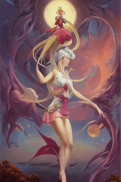 Image similar to Sailor Moon by Peter Mohrbacher in the style of Gaston Bussière, Art Nouveau