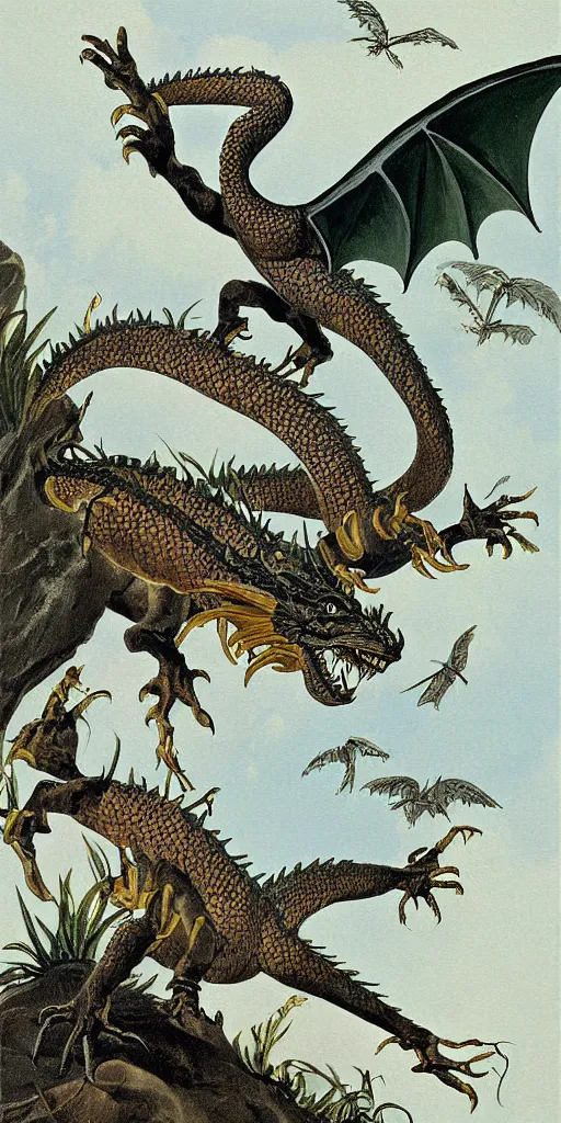 Image similar to field guide illustration painting of a dragon by john audubon and david allen sibley, detailed art