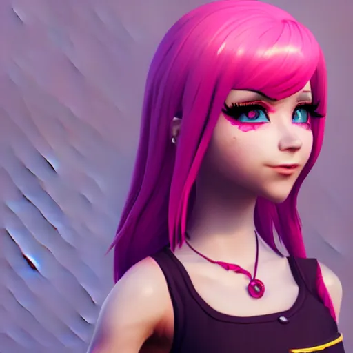 Prompt: A portrait of Nikki from Shining Nikki, a cute 3d cgi toon young woman with long pink hair, full bangs, hazel amber eyes, full face, light makeup, pale skin, Chinese, medium shot, mid-shot, soft focus, 4k, trending on artstation, as a Fortnite character