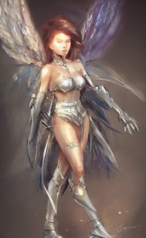 Image similar to Concept art, angel knight girl, artstation trending colaboration with Joseph Mallord William Turner, highly detailded