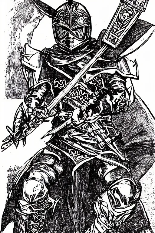 Prompt: a medieval power ranger as a d & d monster, pen - and - ink illustration, etching, by russ nicholson, david a trampier, larry elmore, 1 9 8 1, hq scan, intricate details, high contrast