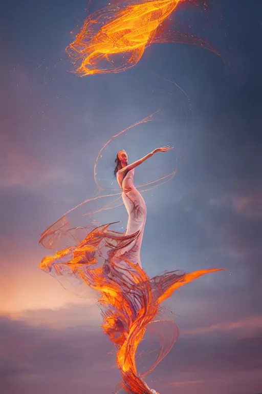 Image similar to swirly fire dancer in the wind by artgem and greg rutkowski, light cone, reimagined by industrial light and magic