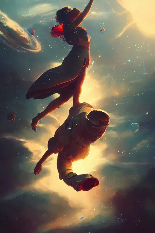 Image similar to beer bottle flying through space in front of planet, art by guweiz, dramatic lighting, highly detailed, incredible quality, trending on artstation