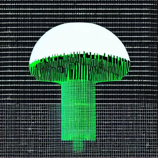 Prompt: mushroom ufo logo on black background, 3d, trippy glitched digital art, artstation, cgsociety