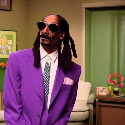 Prompt: A film still of Snoop Dogg as Eric Andre in The Eric Andre Show (2015), 40mm lens, shallow depth of field, split lighting, cinematic