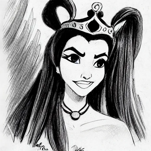 Image similar to milt kahl sketch of victoria justice as princess with hair tendrils