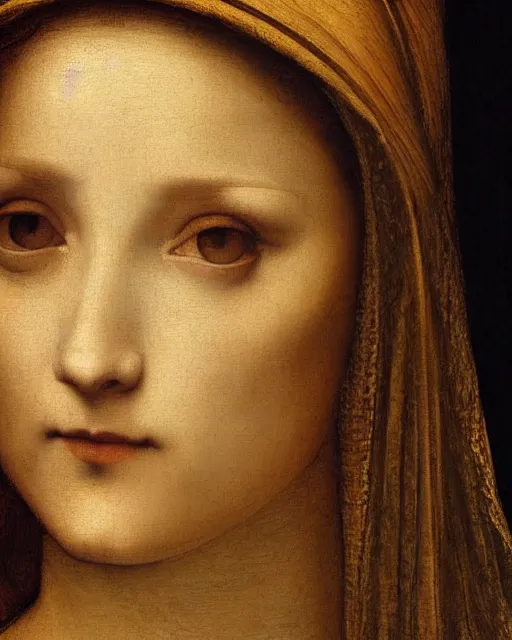 Image similar to a close up of a painting of a woman, a painting by leonardo da vinci, featured on deviantart, pre - raphaelitism, da vinci, fine art, pre - raphaelite