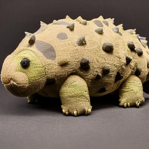 Image similar to an adorable plush toy ankylosaurus, close up photo, Leica