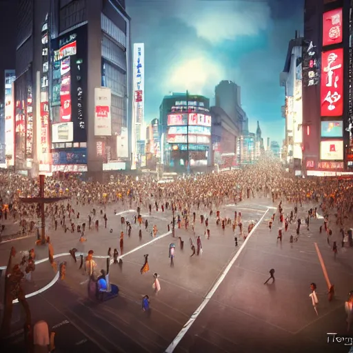 Image similar to the shibuya crossing, anime fantasy illustration by tomoyuki yamasaki, kyoto studio, madhouse, ufotable, square enix, cinematic lighting, trending on artstation