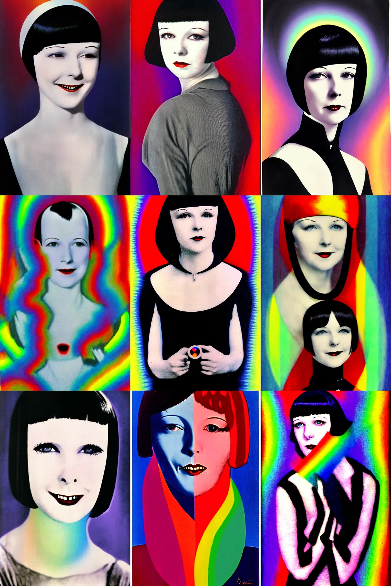 Prompt: portrait of 2 2 yeard old mary louise brooks as a vampire, op art, rainbow