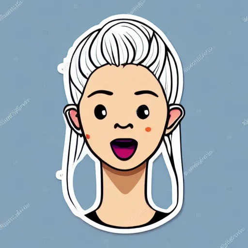 Image similar to girl with white hair in a hairbun and freckles, sticker, vector art, minimalist, emoji