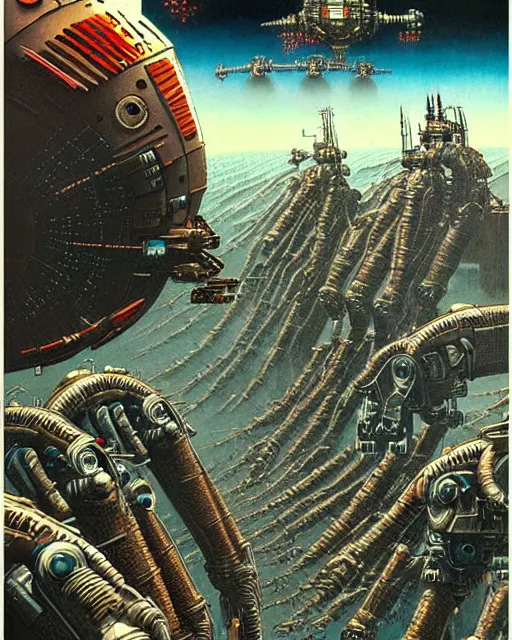 Image similar to attack of the killer robots, concept art, intricate details, highly detailed, vintage sci - fi poster, retro future, in the style of chris foss, rodger dean, moebius, michael whelan, and gustave dore