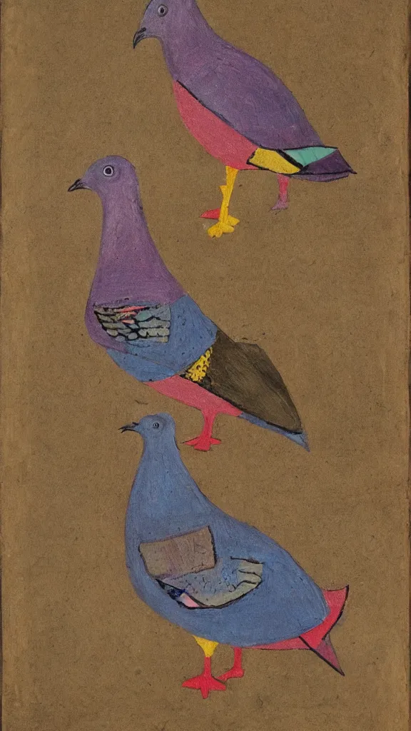 Image similar to outsider art painting of a pigeon, 1 8 5 5