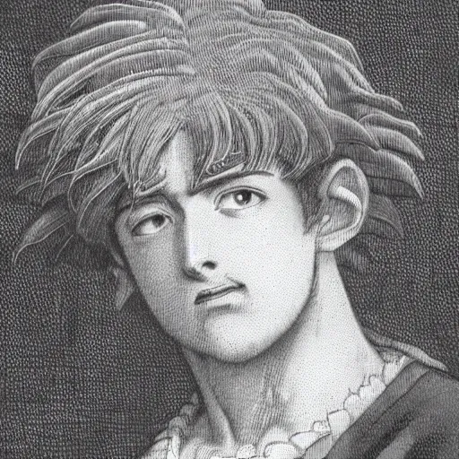 Image similar to realistic old victorian style portrait of goku with a powered wig and ruffled shirt