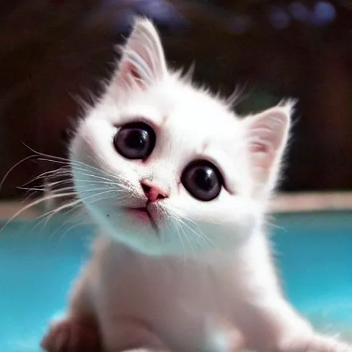 Prompt: ! dream black cute kitten, brown eyes, schwimming in a pool, adorable, 8 k