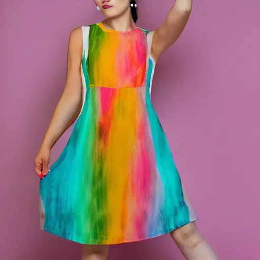 Prompt: a dress with a pattern of colorful powder.