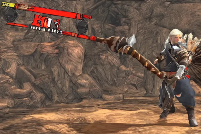 Image similar to joe biden monster hunter screenshot, switch axe
