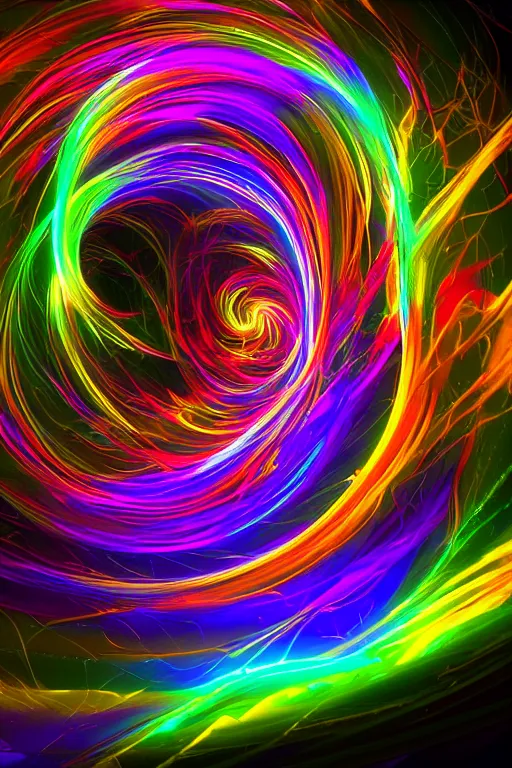 Image similar to swirling psychecelic light streaks and ornate flowing light streams and smooth particle effects, apophysis, unreal engine