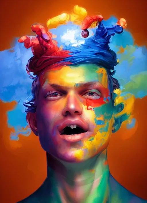 Image similar to digital _ painting _ of _ person juggling colourful _ by _ filipe _ pagliuso _ and _ justin _ gerard _ symmetric _ fantasy _ highly _ detailed _ realistic _ intricate _ port