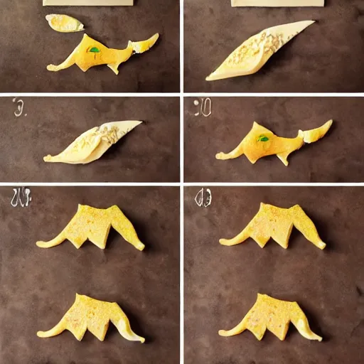 Image similar to making of an edible giraffe in 4 steps, from the beautiful'how to make food art step by step collection ', dslr