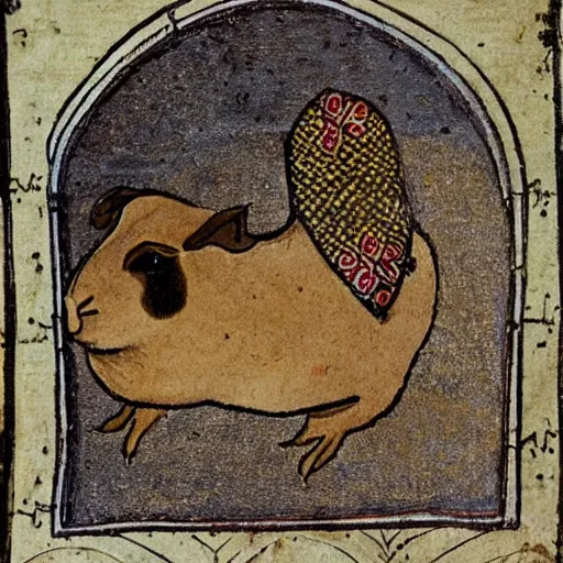 Prompt: medieval book illustration of a guinea pig