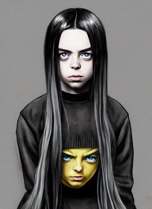 Image similar to billie eilish in one punch man, babe, naturel, glossy reflections, hyper detailed, digital art, trending in artstation, cinematic lighting, studio quality, smooth render, unreal engine 5 rendered, octane rendered, art style by klimt and nixeu and ian sprigger and wlop and krenz cushart.