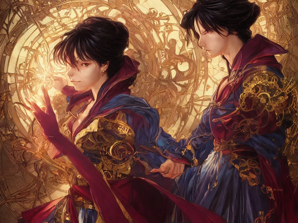 Prompt: anime key visual of a beautiful female doctor strange, marvel comics, spells, magic, intricate, magical village, stunning, highly detailed, digital painting, artstation, smooth, hard focus, illustration, art by artgerm and greg rutkowski and alphonse mucha