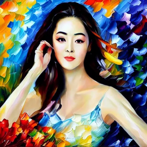 Image similar to a leonid afremov oil painting of fan bing bing