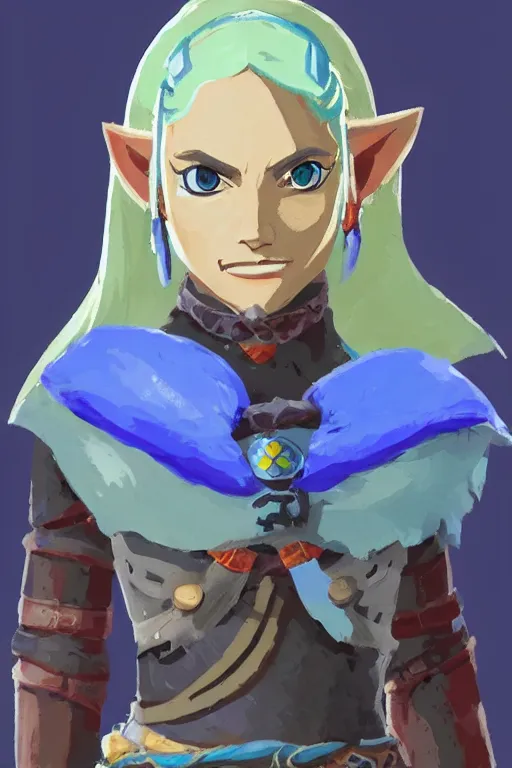 Image similar to an in game portrait of impa from the legend of zelda breath of the wild, breath of the wild art style.