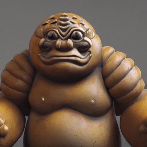 Prompt: a marble sculpture of a goron from Zelda, hyperrealistic, 4k