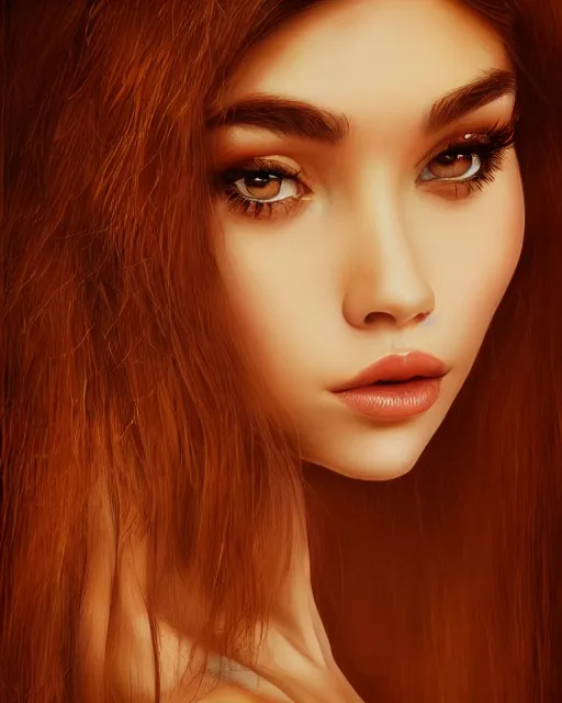 Prompt: beautiful madison beer as honey, made of honey, wearing honey, award winning creature portrait photography, extremely detailed, artstation, 8 k, sensual lighting, incredible art, wlop, artgerm, backlit, rim lighting