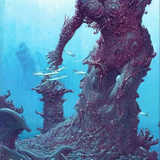 Image similar to a statue under the sea, by wayne barlowe,