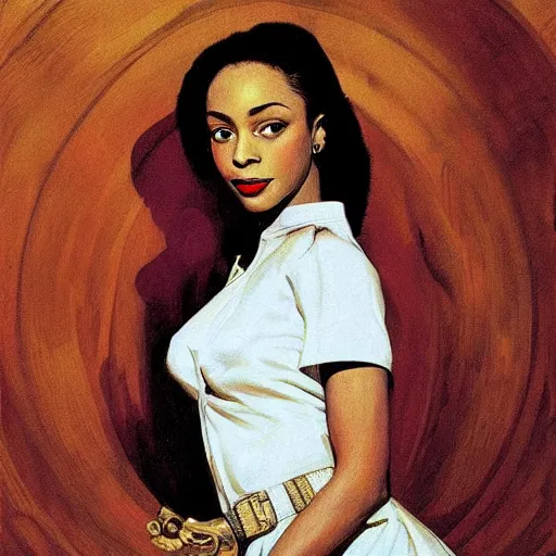 Image similar to sade adu, art by joseph christian leyendecker,