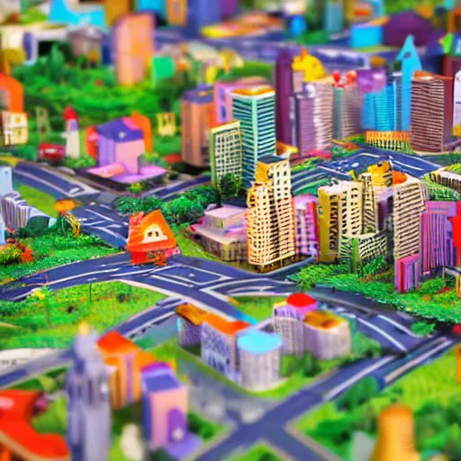 Image similar to A story book with pop up cities on its pages. 3D Render, colorful, magical.