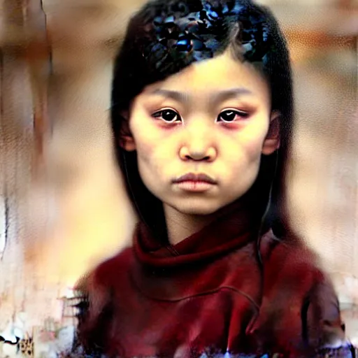 Prompt: beautiful portrait of a kazakh, ( emo ) girl, by casey baugh,, vladimir kush, yasunari ikenaga, yasar vurdem, william oxer