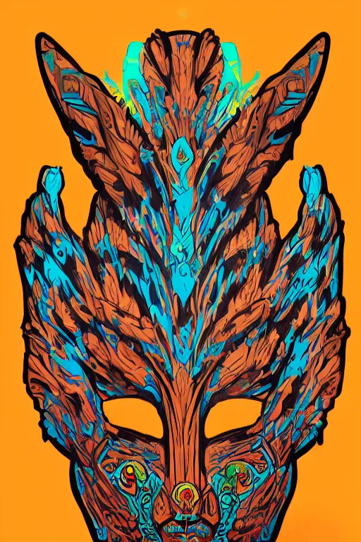 Image similar to animal mask totem roots flower tribal feather gemstone plant wood rock shaman vodoo video game vector cutout illustration vivid multicolor borderlands comics by josan gonzales and dan mumford radiating a glowing aura