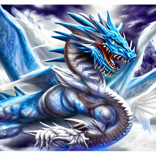 Image similar to blue eyes white dragon playing cards with exodia, unltrarealistic, 4 k