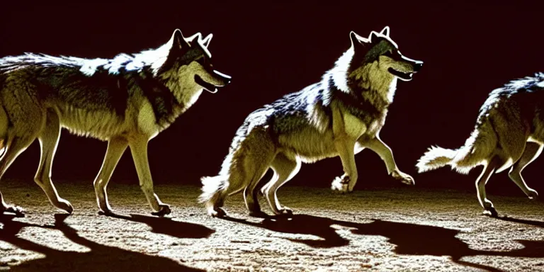 wolves perfoming in the circus. long shot. photo from | Stable