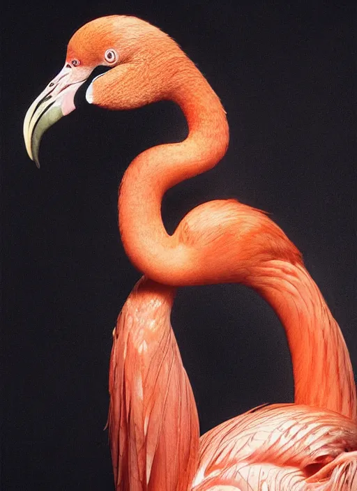 Prompt: portrait of a flamingo with translucent skin, visible muscles and veins and arteries and bones and spines and nerves, beautiful detailed intricate insanely detailed octane render, 8k artistic photography, photorealistic, chiaroscuro, by David Cronenberg, Raphael, Caravaggio
