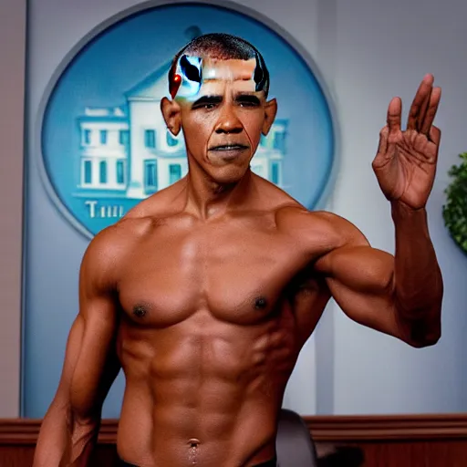 Prompt: muscular barrack obama ascends to godhood to defend the planet from aliens