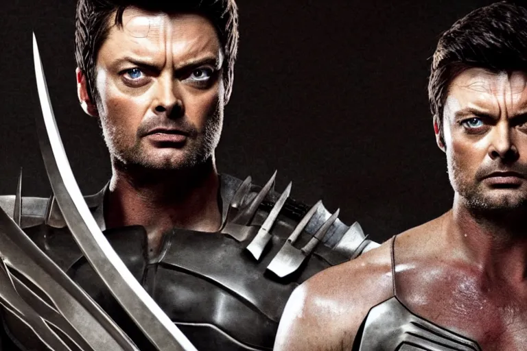 Image similar to film still frame of karl urban as wolverine, high quality