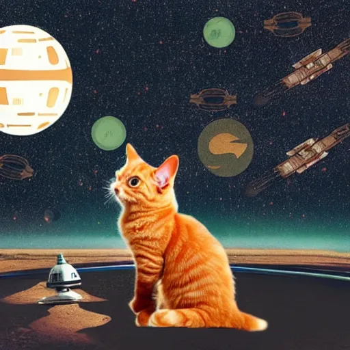 Prompt: ginger cat driving a star wars space ship