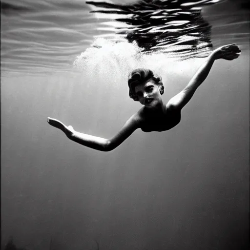 Image similar to underwater photography full portrait of a young beautiful woman swimming by terry o'neill