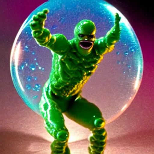 Image similar to the thing from fantastic four made of iridescent bubbles