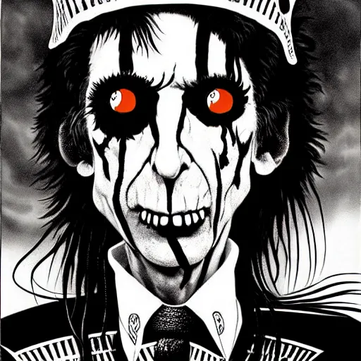 Image similar to graphic illustration, creative design, punk alice cooper, biopunk, francis bacon, highly detailed, hunter s thompson, concept art