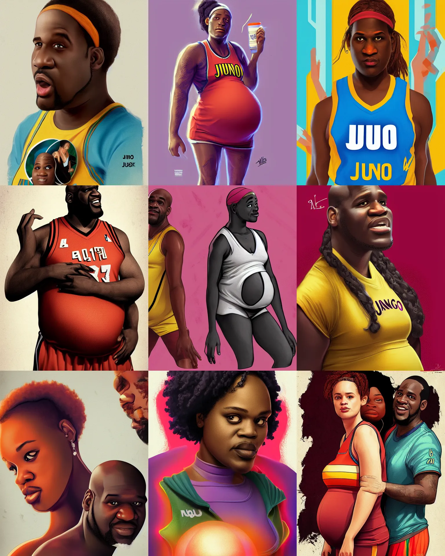 Prompt: juno promotional image, shaquille o'neil pregnant, fan art, digital art, trending on artstation